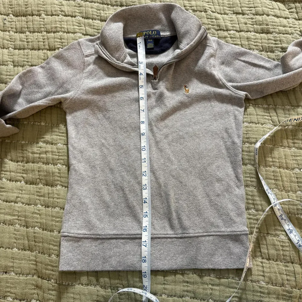 POLO RALPH LAUREN Boys SZ S Gray Quarter Zip Turtle Neck Preppy Luxury CabinCore